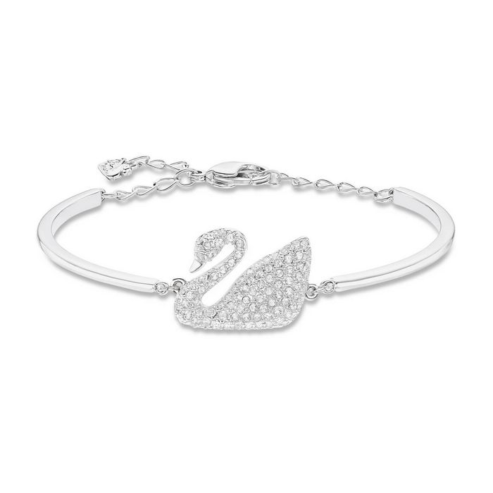 Bracciale rigido Swan, bianco, placcatura rodio