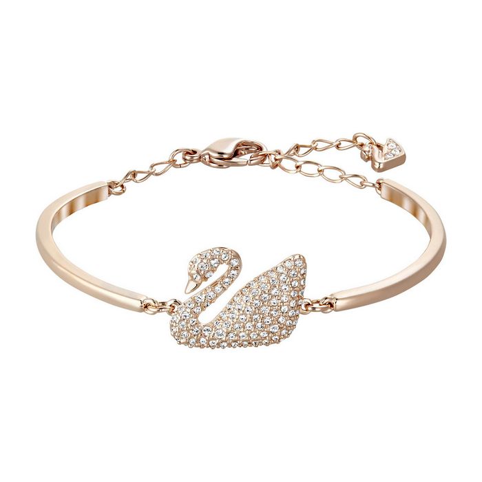 Bracciale rigido Swan, bianco, placcato oro rosa