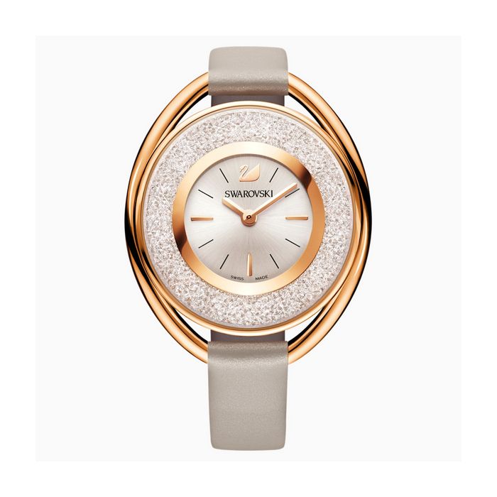 swarovski orologio crystalline oval cinturino in pelle grigio tono oro rosa 5158544