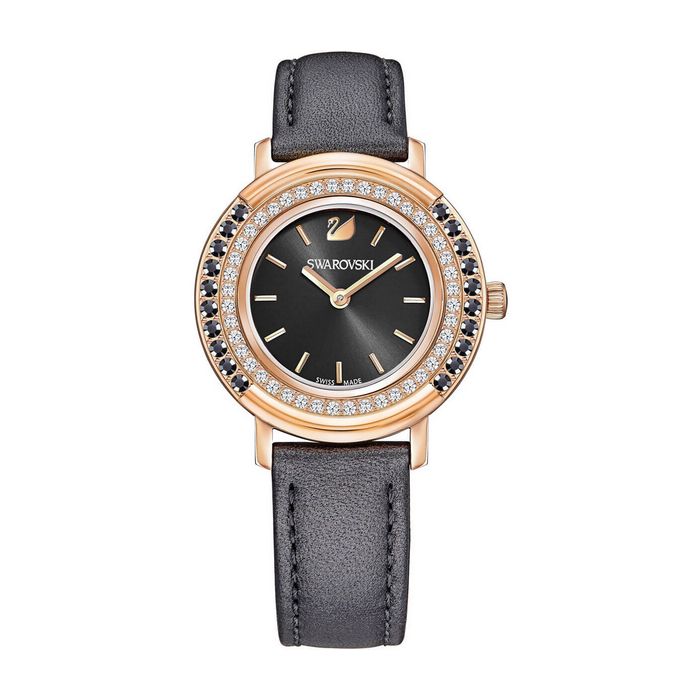 swarovski orologio playful lady cinturino in pelle grigio tono oro rosa 5243047