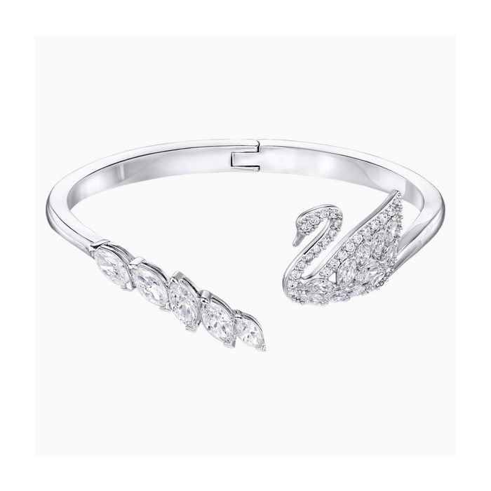 Bracciale rigido Swan Lake, bianco, placcatura rodio