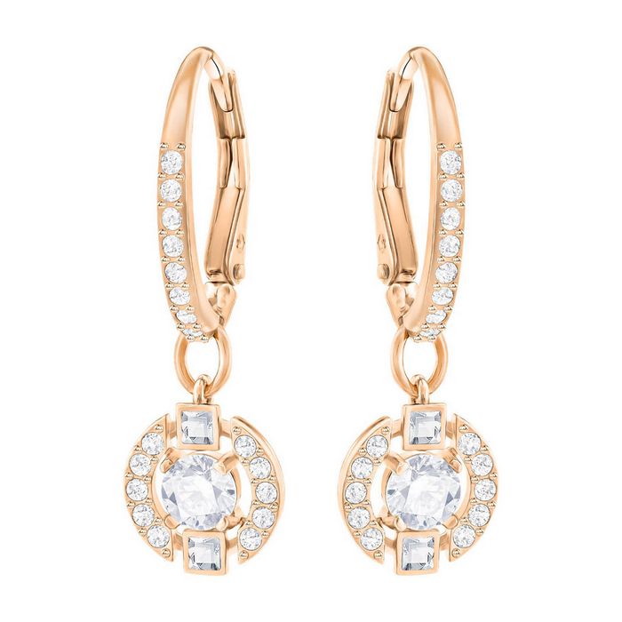 Orecchini Sparkling Dance Round, bianco, placcato oro rosa