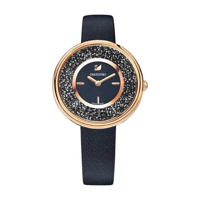 Orologio Crystalline Pure, Cinturino in pelle, nero, tono oro rosa