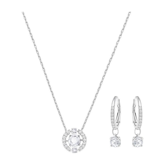 swarovski set sparkling dance round piccolo bianco placcatura rodio 5279018