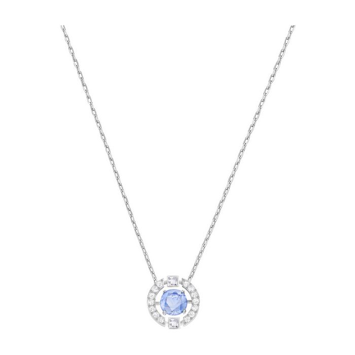 Collana Sparkling Dance Round, azzurro, placcatura rodio