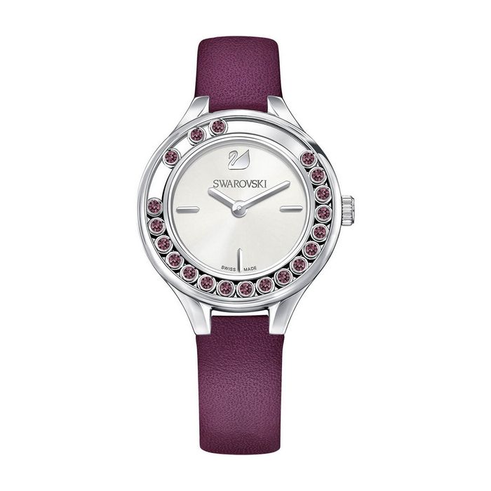 Orologio Lovely Crystals Mini, Cinturino in pelle, viola, tono argentato