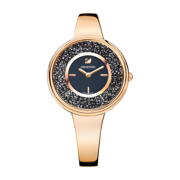 Orologio Crystalline Pure, Bracciale di metallo, nero, tono oro rosa