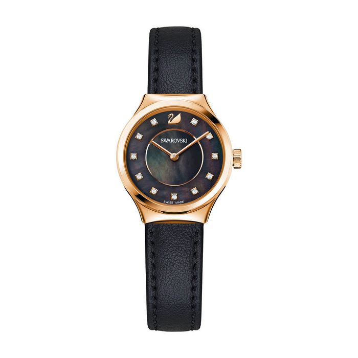 swarovski orologio dreamy, cinturino in pelle, nero, tono oro rosa 5295340