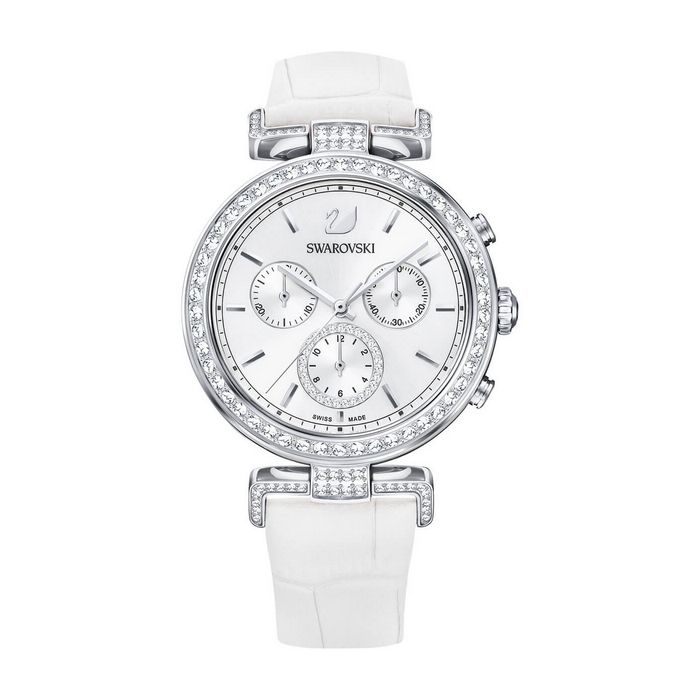 swarovski orologio era journey cinturino in pelle bianco tono argentato 5295346