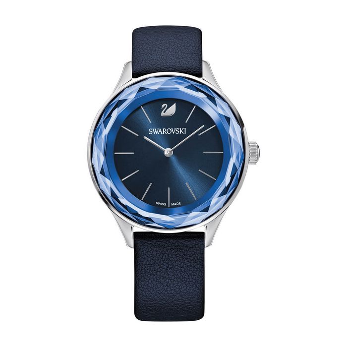 swarovski orologio octea nova cinturino in pelle azzurro tono argentato 5295349