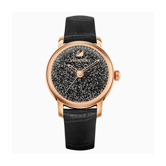 Orologio Crystalline Hours, Cinturino in pelle, nero, tono oro rosa