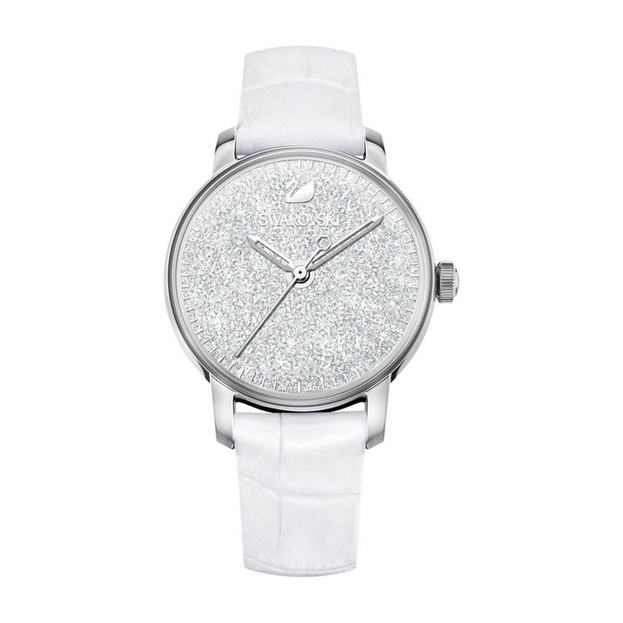 swarovski orologio crystalline hours cinturino in pelle bianco tono argentato 5295383