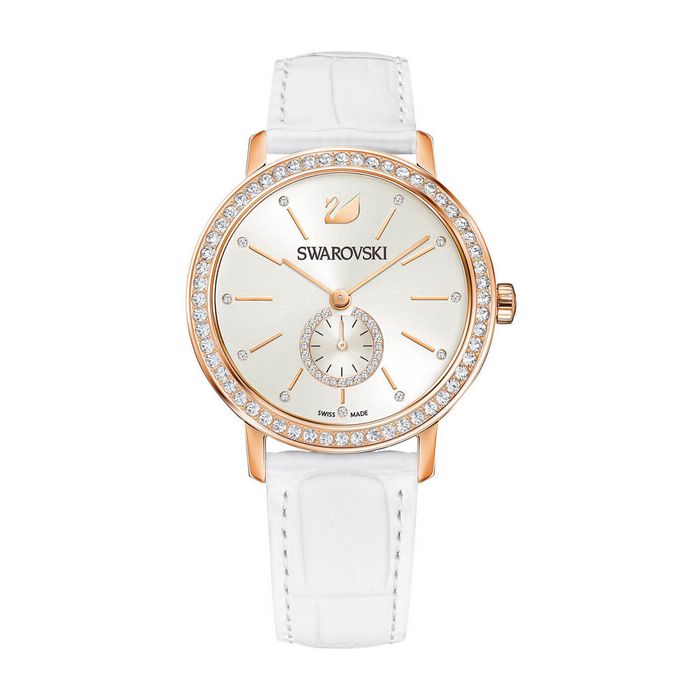 Orologio Graceful Lady, Cinturino in pelle, bianco, tono oro rosa