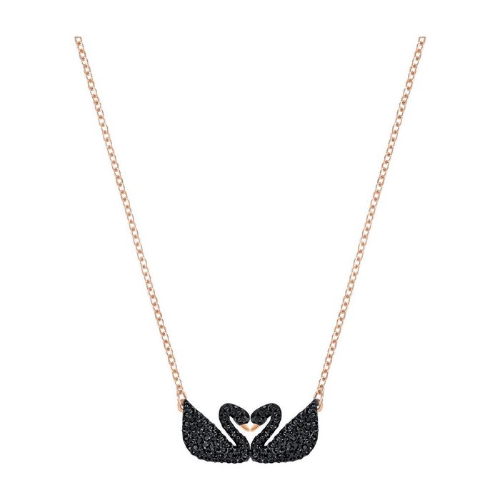 Collana Iconic Swan Double, nero, placcato oro rosa