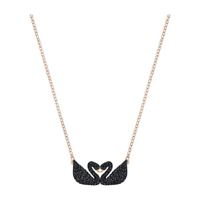 Collana Iconic Swan Double, nero, placcato oro rosa