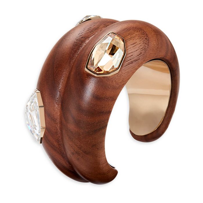 Bracciale rigido grande Wood Crystallized, placcatura oro