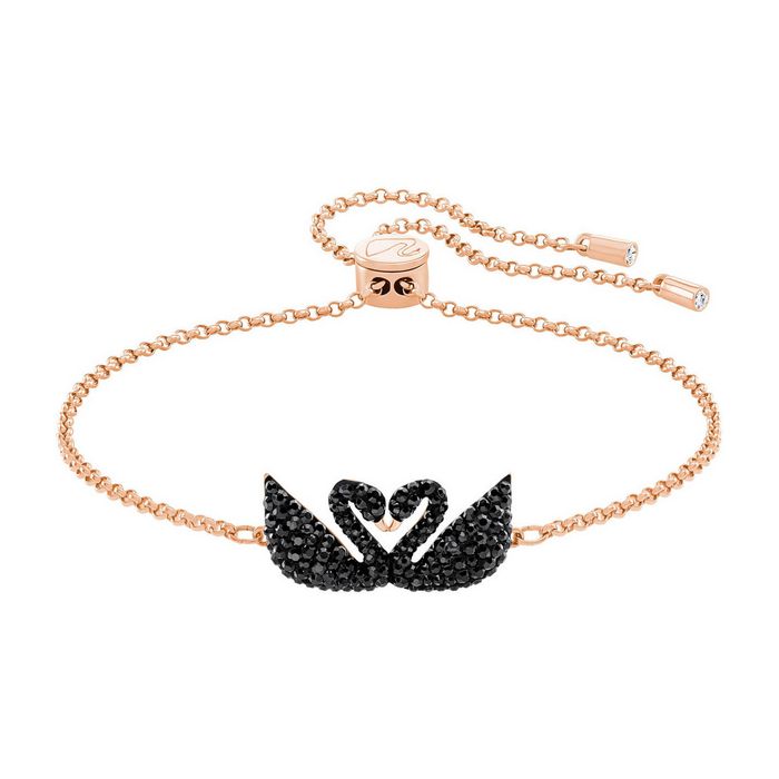 Swarovski Braccialetto rigido Iconic Swan, nero, placcato oro rosa