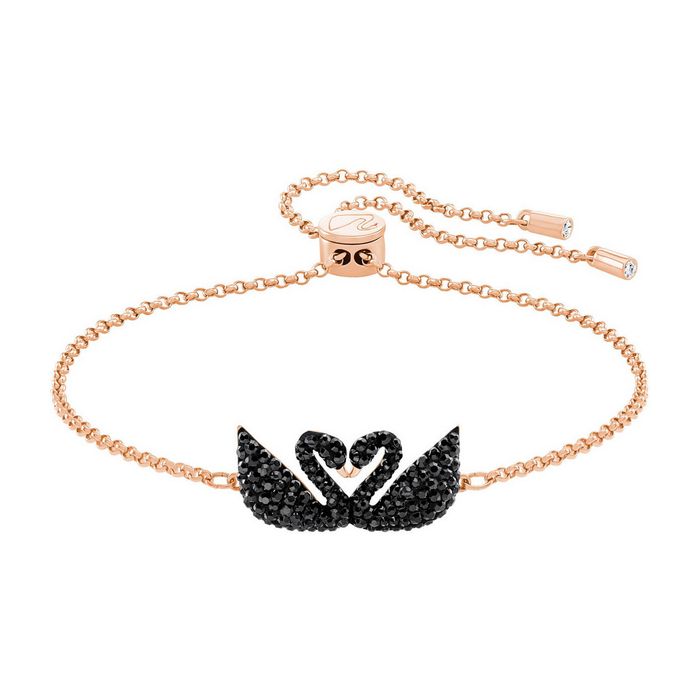 swarovski braccialetto rigido iconic swan, nero, placcato oro rosa 5344132