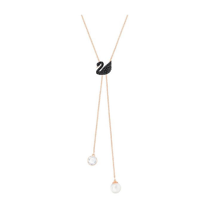 Collana Iconic Swan Double Y, nero, placcato oro rosa