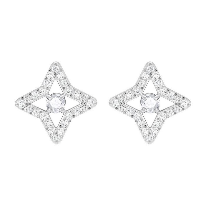 Orecchini Stud Sparkling Dance Star, bianco, placcatura rodio