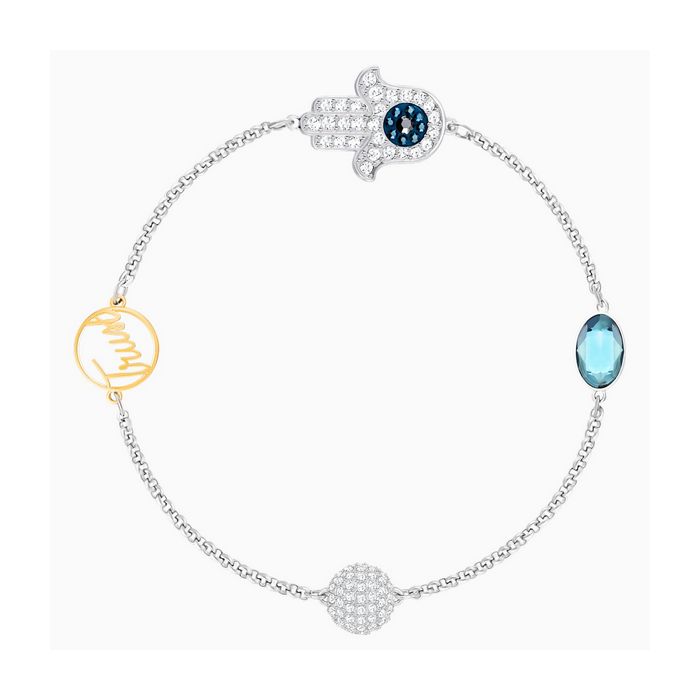 swarovski remix collection hamsa hand symbol strand, azzurro, placcatura mista 5365759