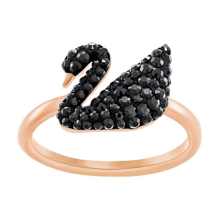 swarovski anello iconic swan, nero, placcato oro rosa 5366578