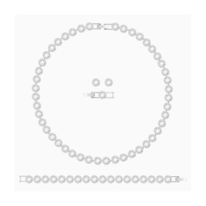 Swarovski Set Angelic All Around, bianco, placcatura rodio