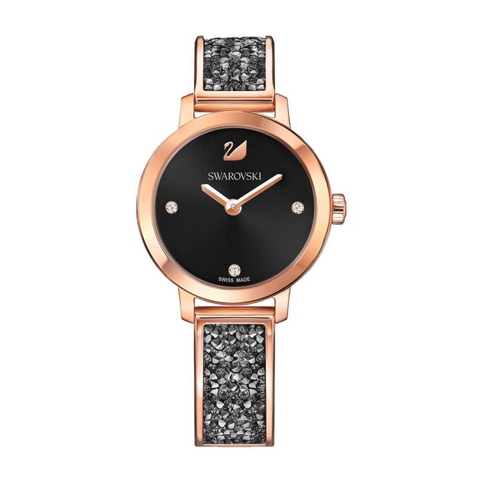 swarovski orologio cosmic rock bracciale di metallo nero tono oro rosa 5376068