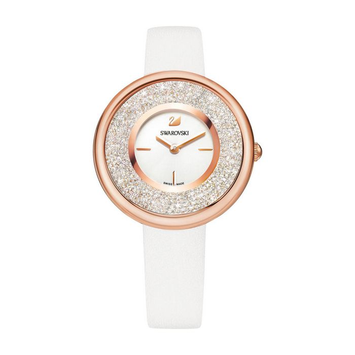 swarovski orologio crystalline pure cinturino in pelle bianco tono oro rosa 5376083