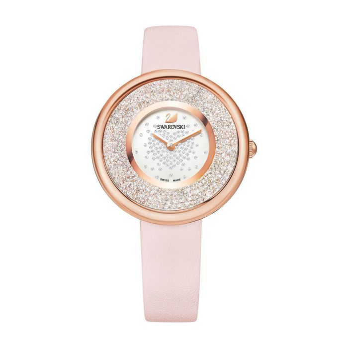 swarovski orologio crystalline pure, cinturino in pelle, rosa, tono oro rosa 5376086