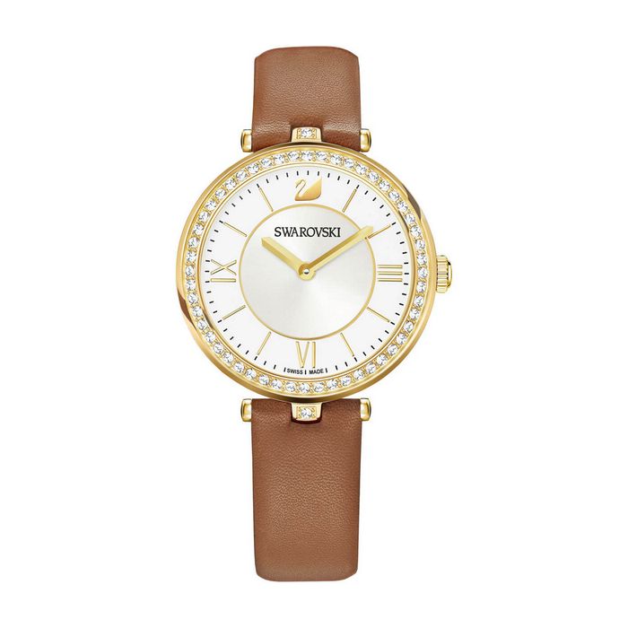 swarovski orologio aila dressy lady cinturino in pelle marrone tono dorato 5376645