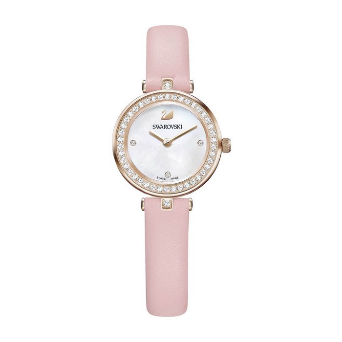 swarovski orologio aila dressy mini cinturino in pelle rosa tonalità oro champagne 5376648