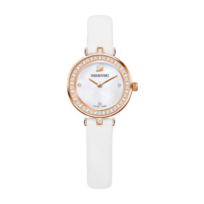 Orologio Aila Dressy Mini, Cinturino in pelle, bianco, tono oro rosa