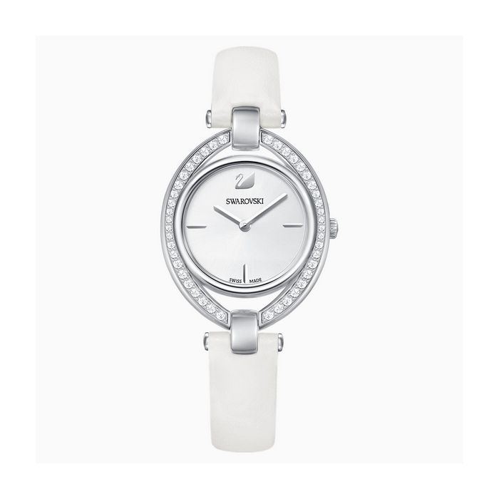 swarovski orologio stella cinturino in pelle bianco tono argentato 5376812