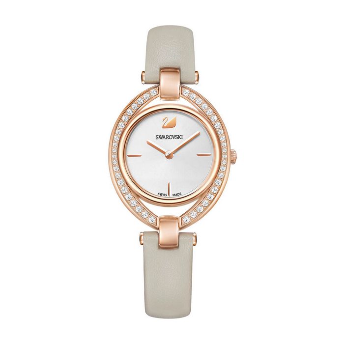 Swarovski Orologio Stella, Cinturino in pelle, grigio, tono oro rosa