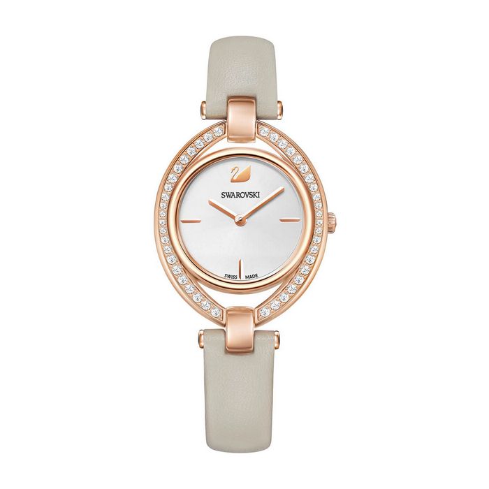 swarovski orologio stella cinturino in pelle grigio tono oro rosa 5376830