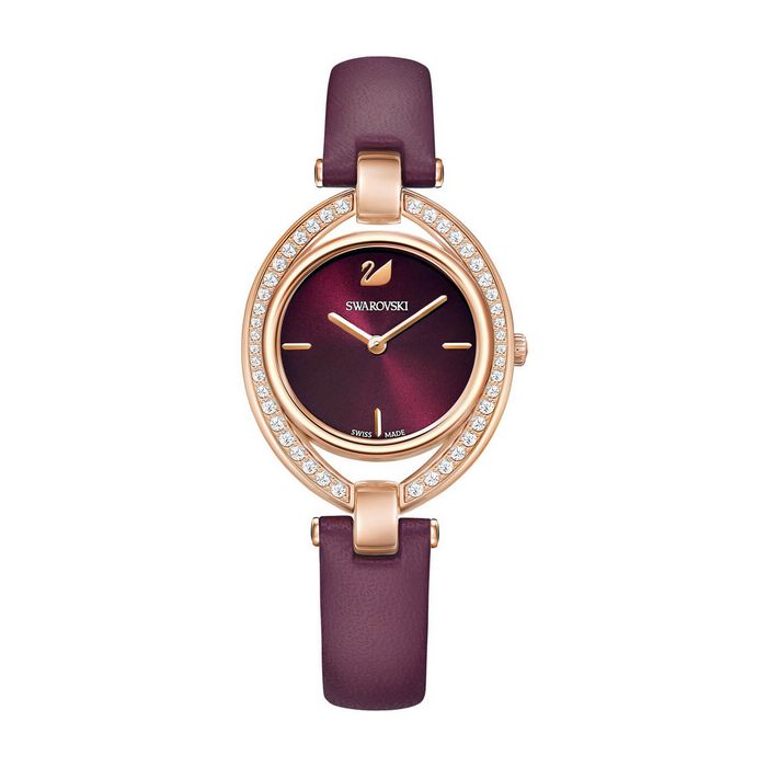Swarovski Orologio Stella, Cinturino in pelle, rosso scuro, tono oro rosa