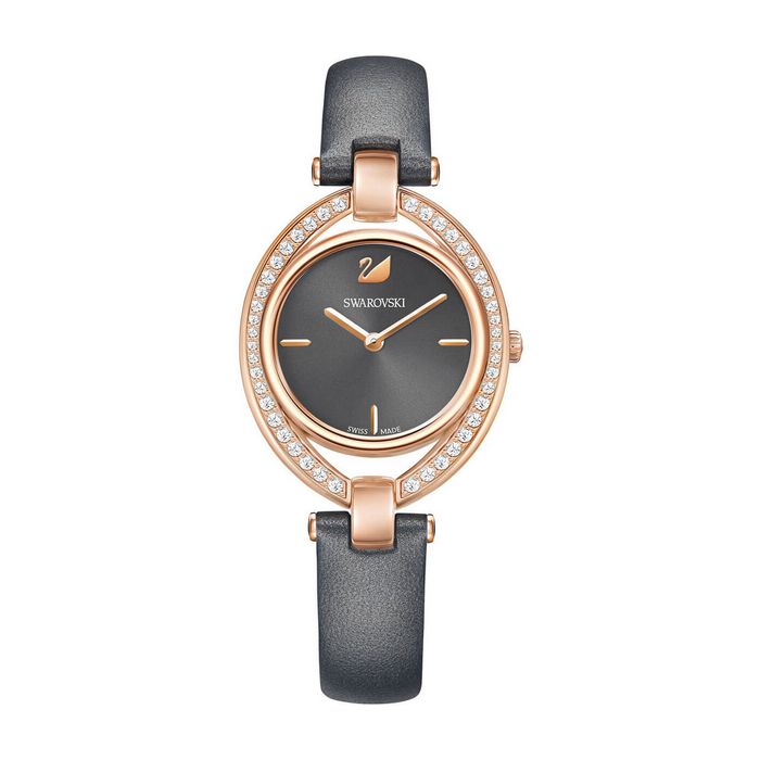 swarovski orologio stella cinturino in pelle grigio scuro tono oro rosa 5376842