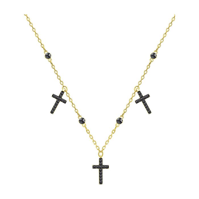 Girocollo Mini Cross, grigio, placcatura oro