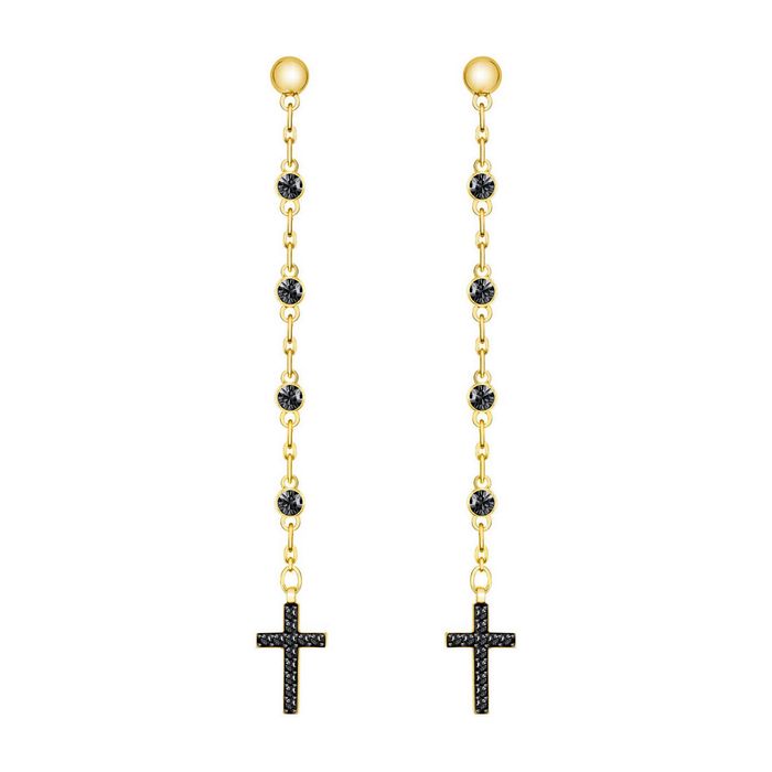 Orecchini Mini Cross, grigio, placcatura oro