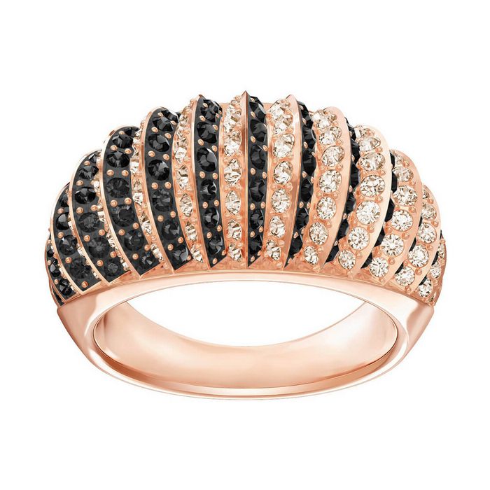 swarovski anello luxury domed, nero, placcato oro rosa 5412035