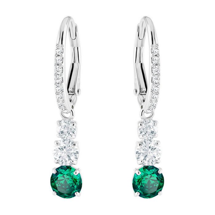 Swarovski Orecchini Attract Trilogy Round, verde, placcatura rodio