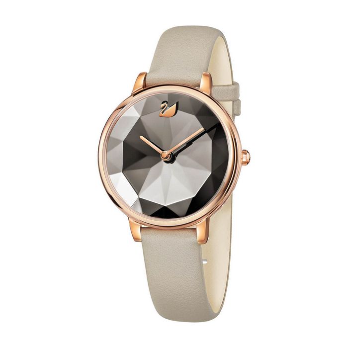 swarovski orologio crystal lake cinturino in pelle grigio tono oro rosa 5415996