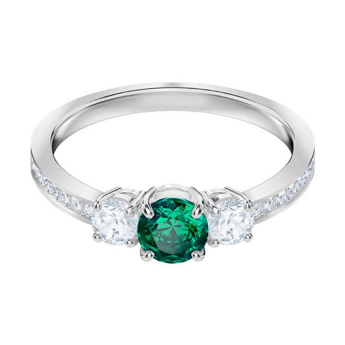 Anello Attract Trilogy Round, verde, placcatura rodio