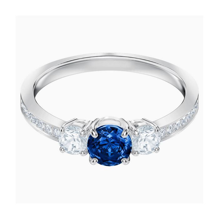 swarovski anello attract trilogy round azzurro placcatura rodio 5416152