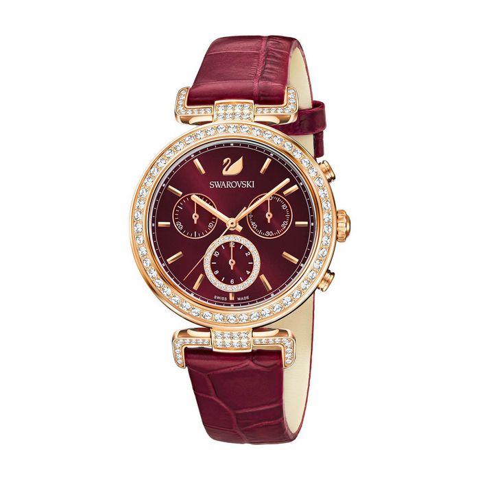 swarovski orologio era journey cinturino in pelle rosso scuro tono oro rosa 5416701