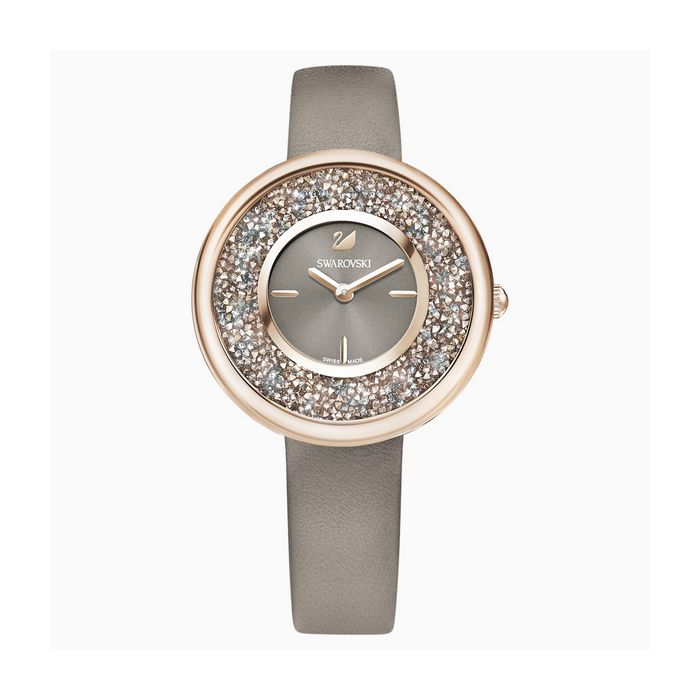 swarovski orologio crystalline pure, cinturino in pelle, tonalità oro champagne 5416704