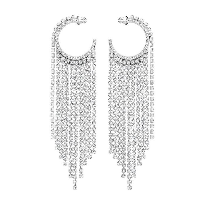Orecchini a cerchio Fit, bianco, placcatura rodio