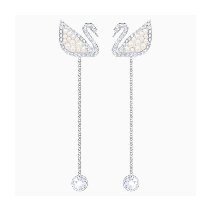 Orecchini Iconic Swan, bianco, placcatura rodio