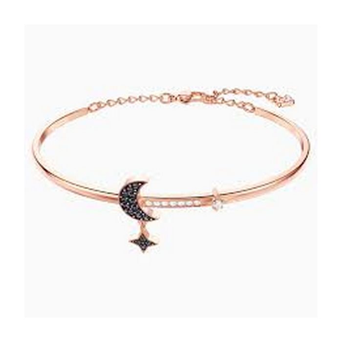 bracciale rigido swarovski symbolic moon, medio, nero, placcato oro rosa 5429729